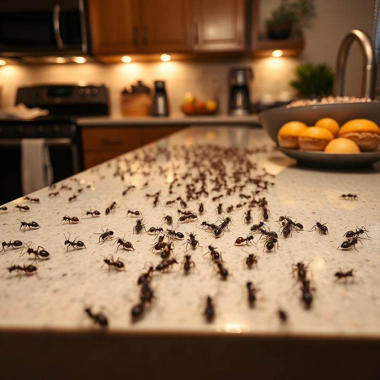 Ant trail invasion on a kitchen counter in a Phoenix Arizona home