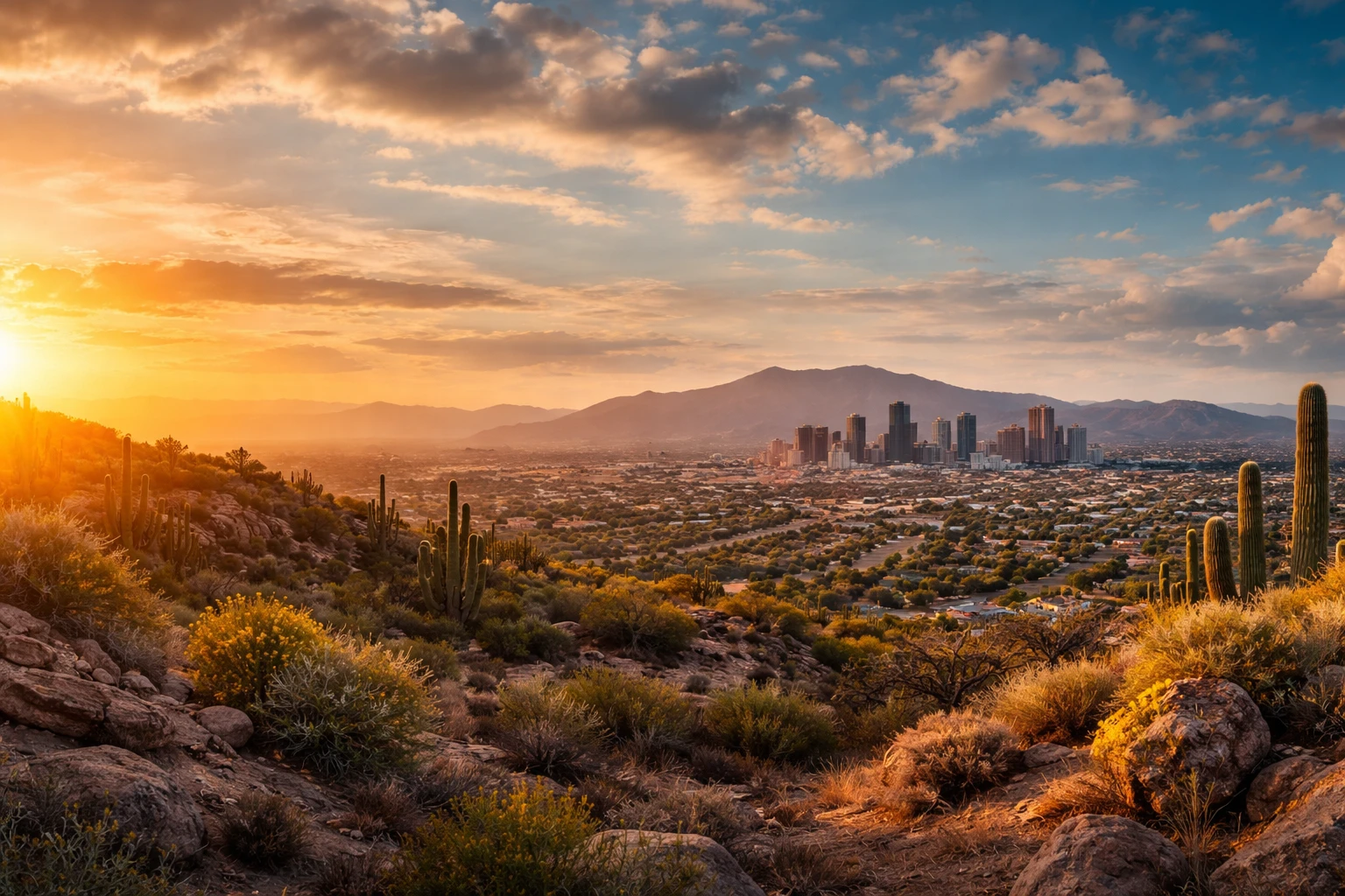 Phoenix Valley skyline at sunset